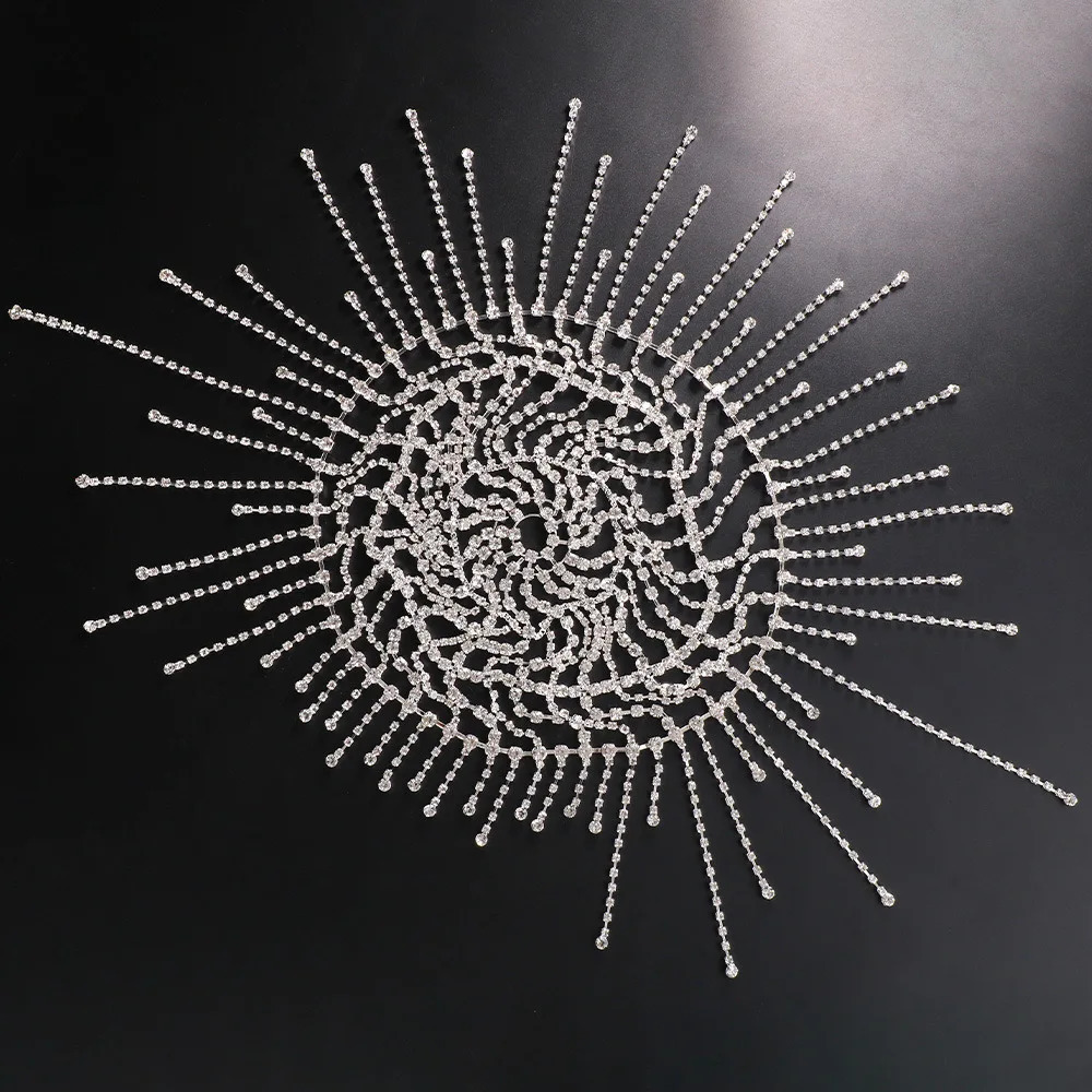 Fashion Style Full Rhinestone Inlay Fringe Mesh Hair Accessories Stage Catwalk Headwear250403