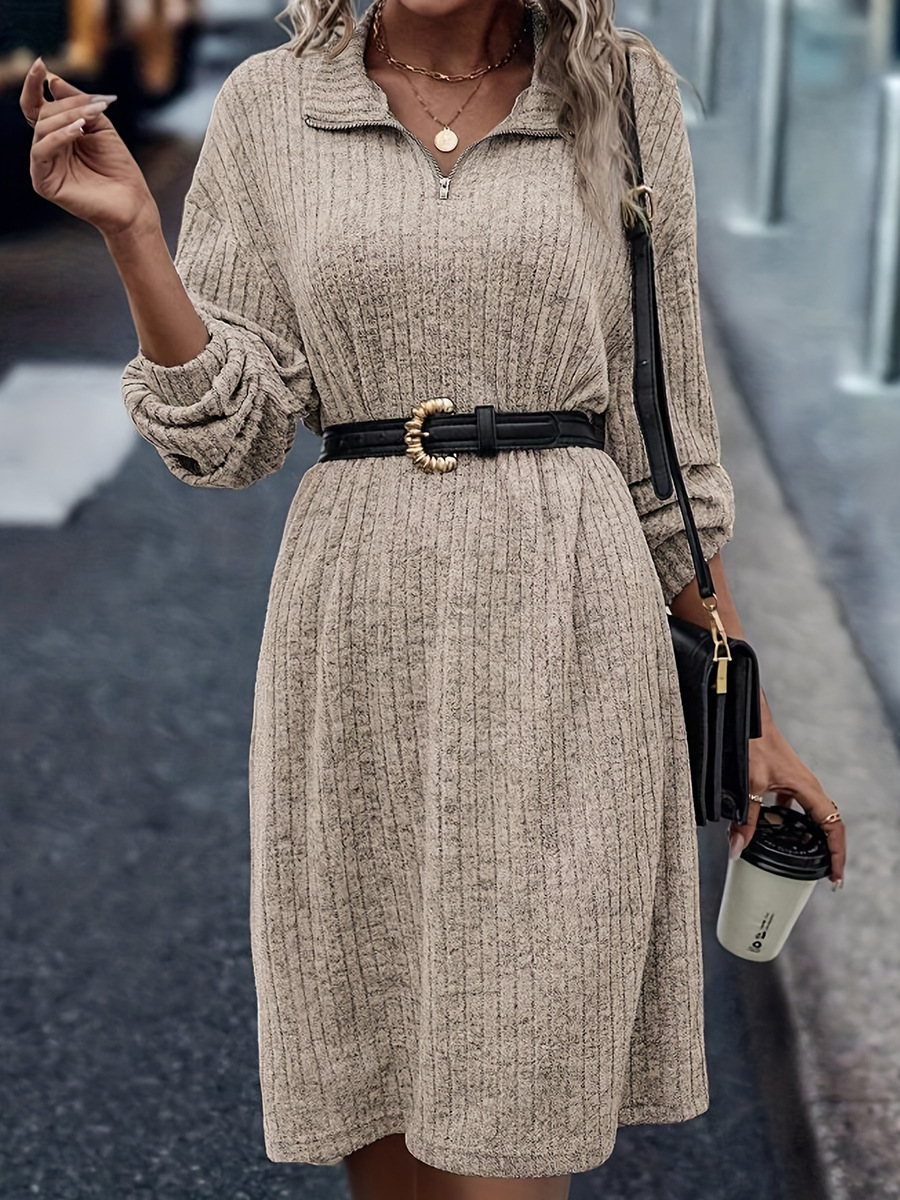 L22220 Top quality women's clothing 2025 spring new European and American knitted dress lapel loose waist long sleeves