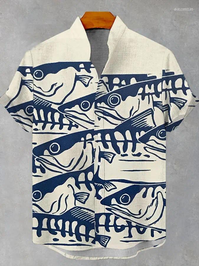 Men's Casual Shirts Fashion Sea Life Graphics Short Sleeve Shirt Button Down Lapel Oversized Tops Hawaiian For Men