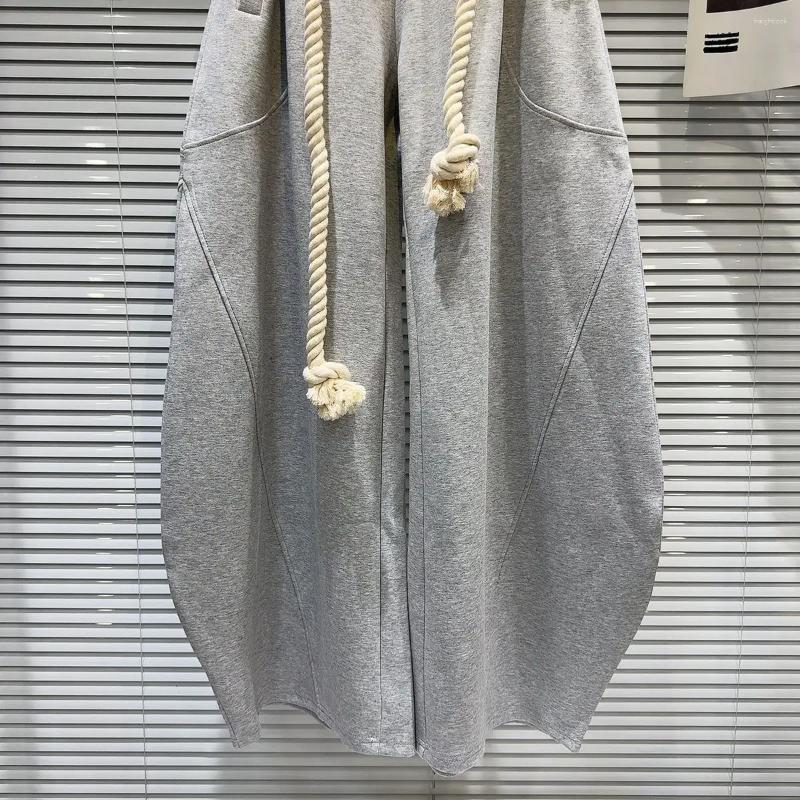 Women's Pants 2025 Girl Women Rope Belt Flowering Device Couple Loose Wide Legs Street Casual Trousers Wear Z260312