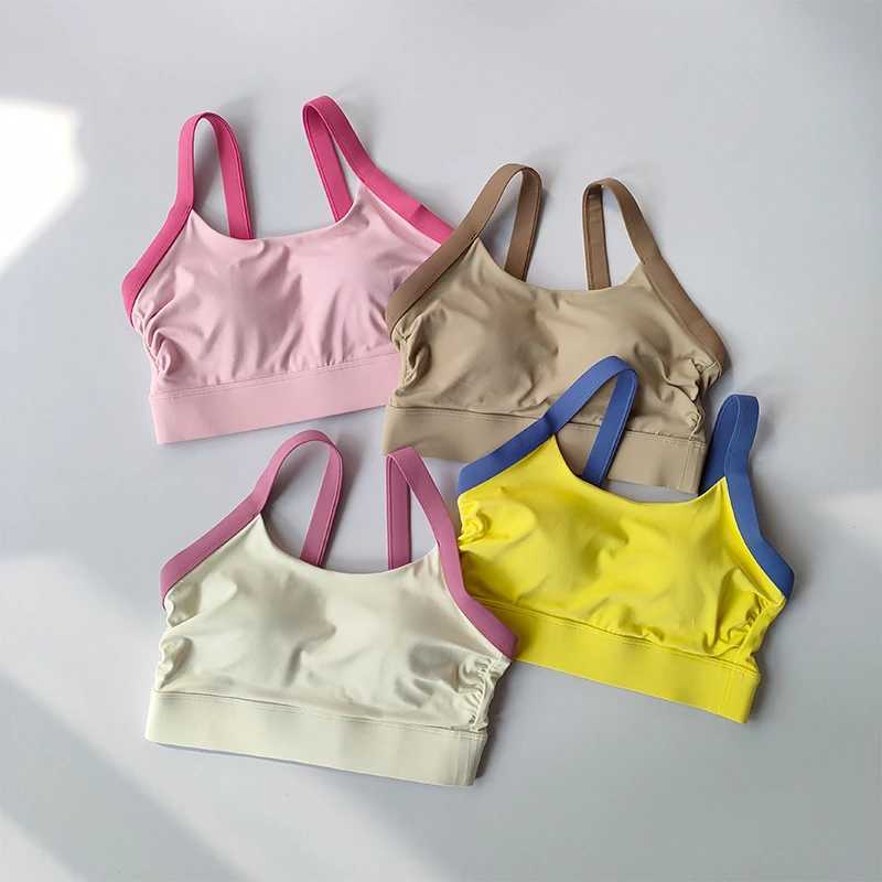Color blocked cross back integrated cup sports bra high-strength shock-absorbing bag side chest fitness bra yoga vestXJ250331