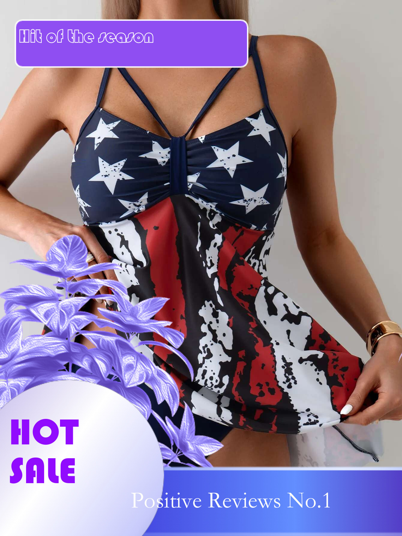 Dongdumaoyi Women S Piece Tankini Swimsuit Summer New Beach Vacation Sling Backless Bikini Dark Blue American Flag Style Bathing Suit