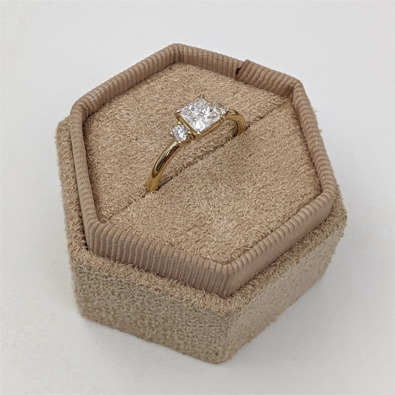 Jewelry 0.8 Carat Square Princess With Round Lad Diamond 100% Real Gold Womens Wedding Ring 14K Yellow Gold Fashion Design Engagement Ring For Women