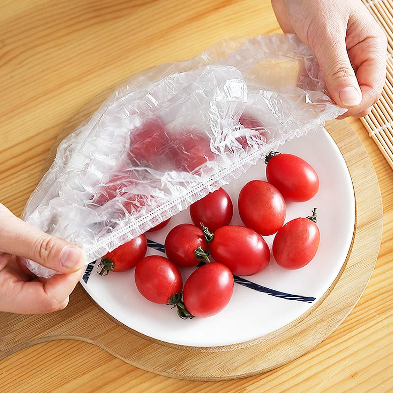 Disposable Food Cover Plastic Wrap Elastic Food Lids for Fruit Bowls Cups Caps Storage Kitchen Fresh Keeping Saver Bag 100pcs WLL2561