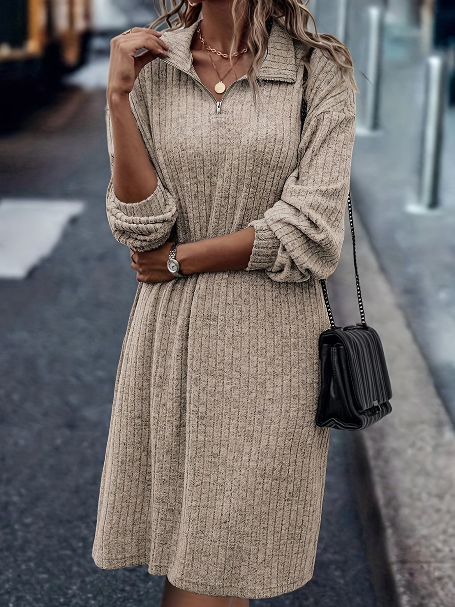 L22220 Top quality women's clothing 2025 spring new European and American knitted dress lapel loose waist long sleeves