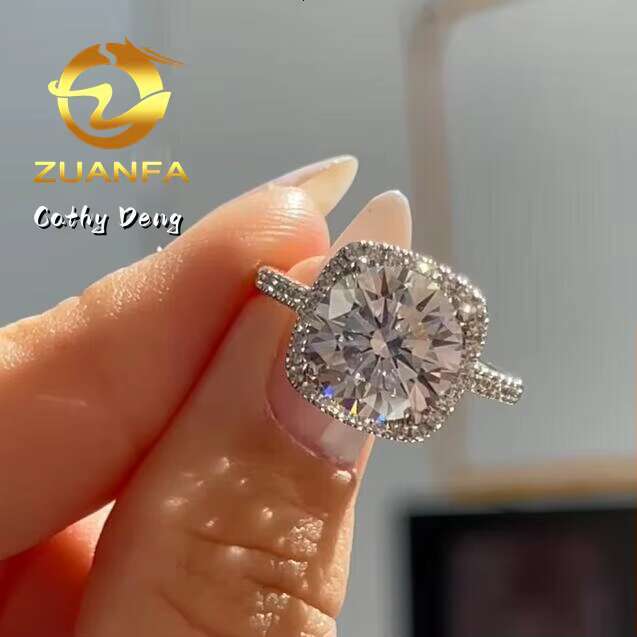 Real 18k Gold Plated 2Carat Cushion Cut VVS Halo Moissanite Engagement Ring for Women Solitaire Moissanite Diamond Promise Ring