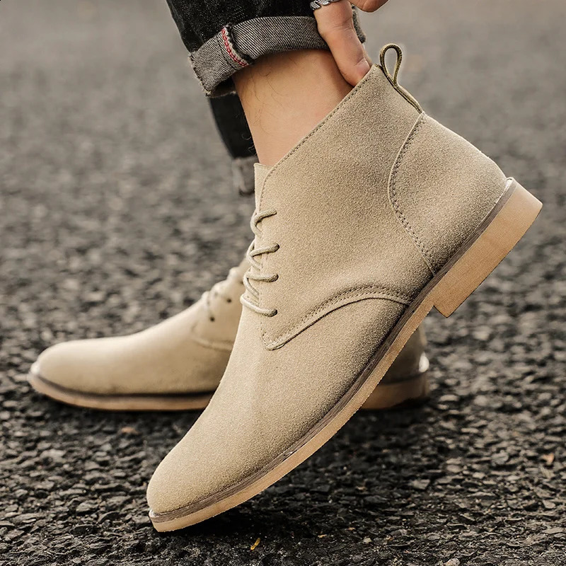 British style brown mens suede leather boots comfortable Chelsea boots mens lace ankle boots mens botas para hombre 250326