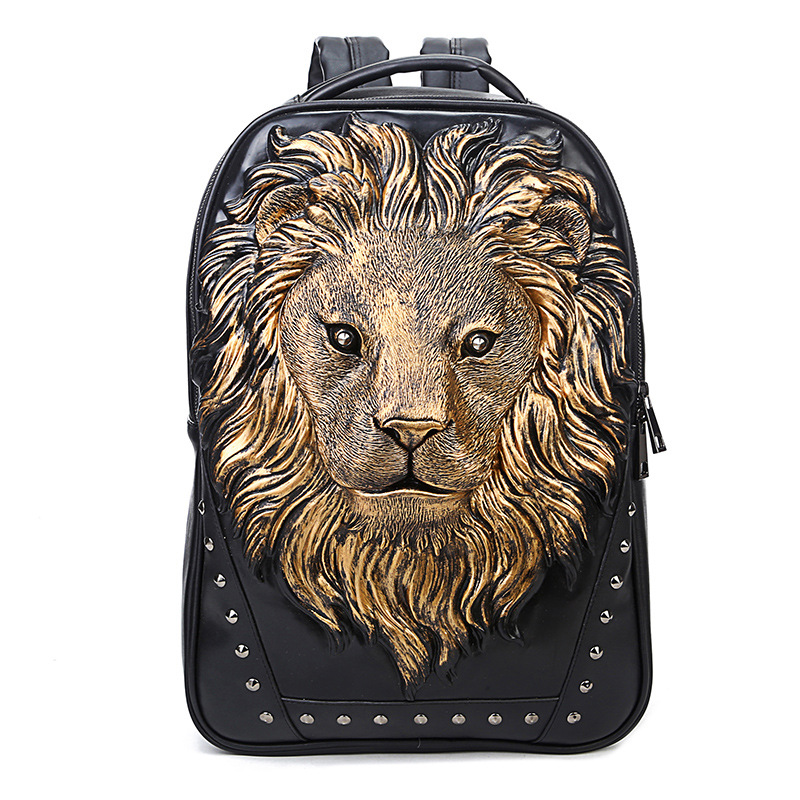 Punk relief backpack Male animal Lion Head backpack Outdoor waterproof cool travel computer bag