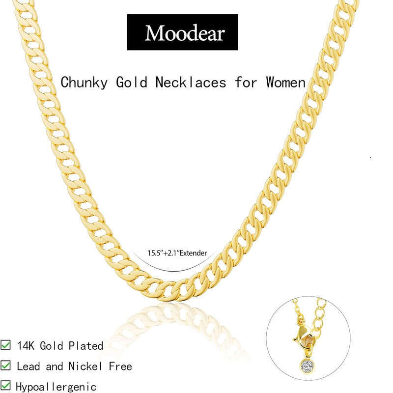 Women's gold 14K exquisite thick gold/sier Cuban paperclip neck chain buckle layered pearl pendant necklace fashion jewelry