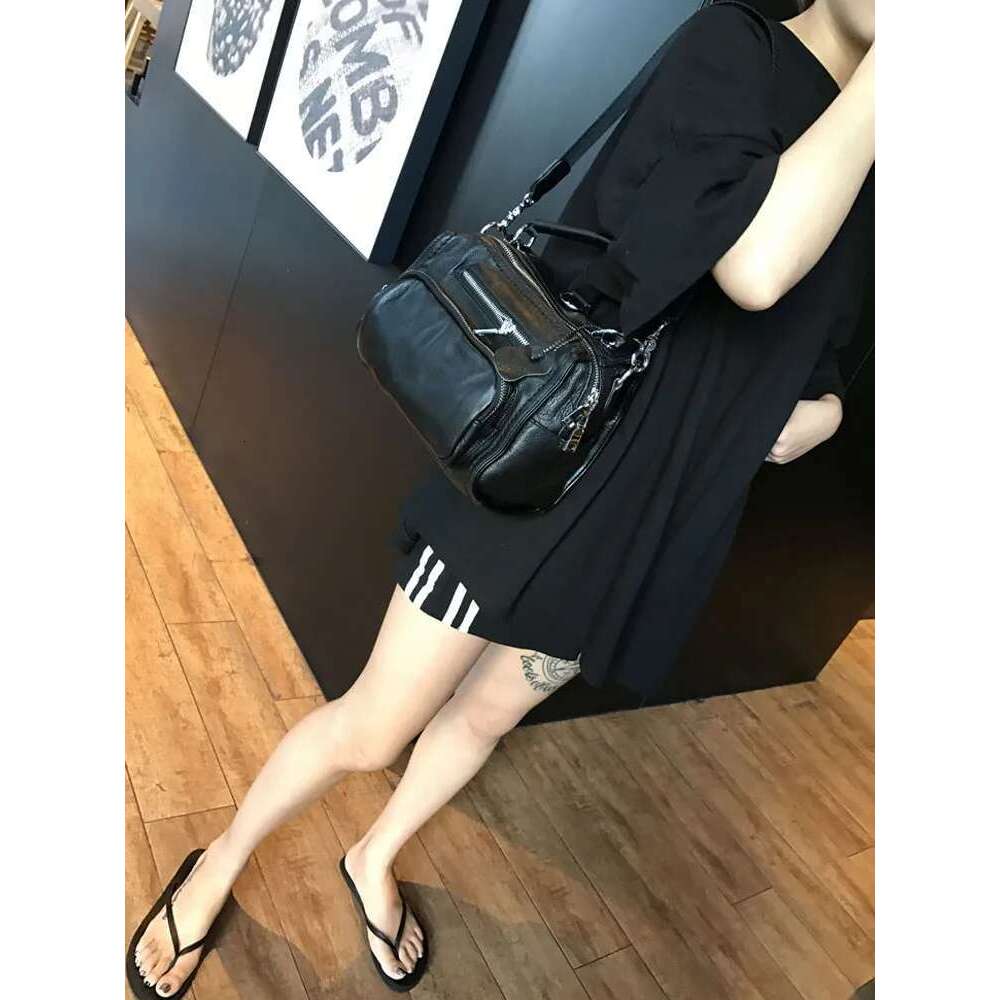 Women's Bags Black Genuine Leather Women Handbag Fashion Zipper Cowhide Totes Single Shoulder Simple Solid Color Casual Crossbody Bags