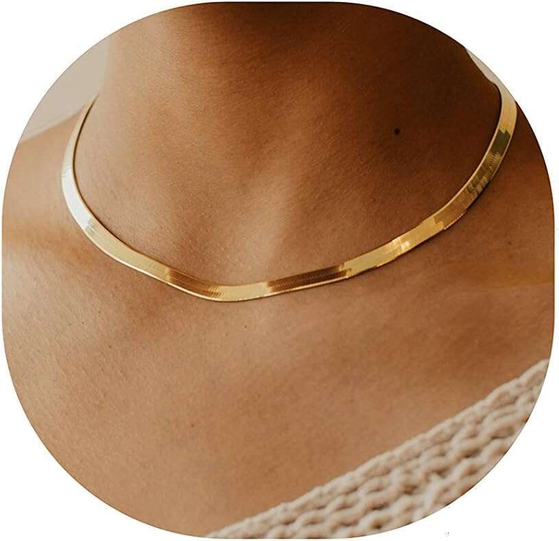 14K Women, Dainty Gold Herringbone Choker Necklace Women Thin Layered Chunky Snake Chain Necklaces Jewelry for Teen Gifts