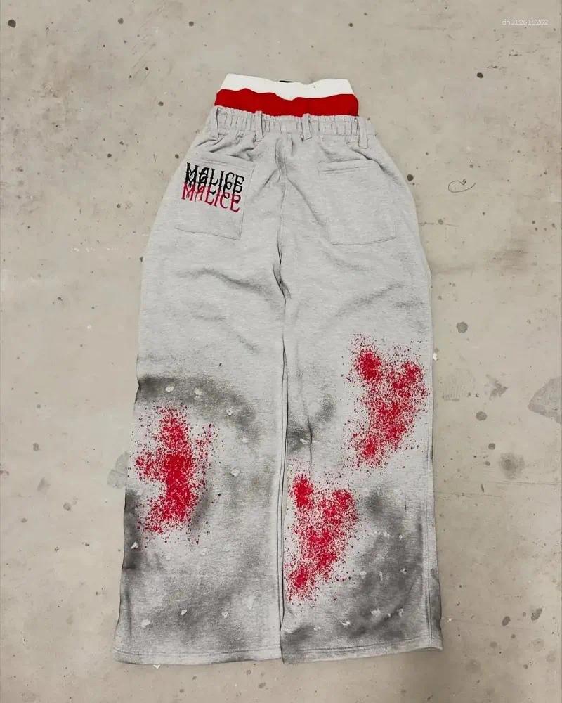 Men's Pants Harajuku Street Dirty Style Fashion Double Waist Men Women High Waisted Jogger Drawstring Sweatpants Loose Cargo Trousers