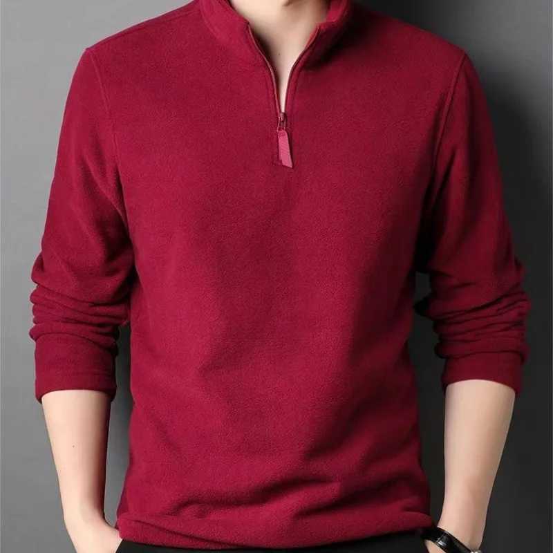 Autumn Winter New Warm Polo Shirts Mens Lamb Wool Sweatshirt Standing Neck Half Zip Long Sleeve Fashion Versatile Men Tees Tops W251020