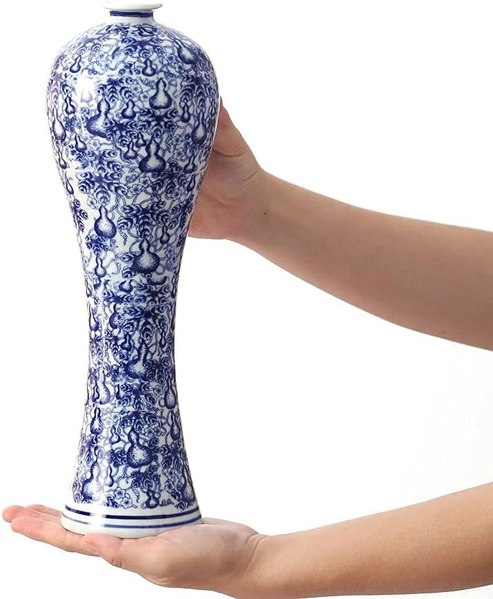13" China Ceramic Vase Blue and White Porcelain Chinese Handmade Decorative Flower Vase for Living Room Home Decor Office Table Centerpiece