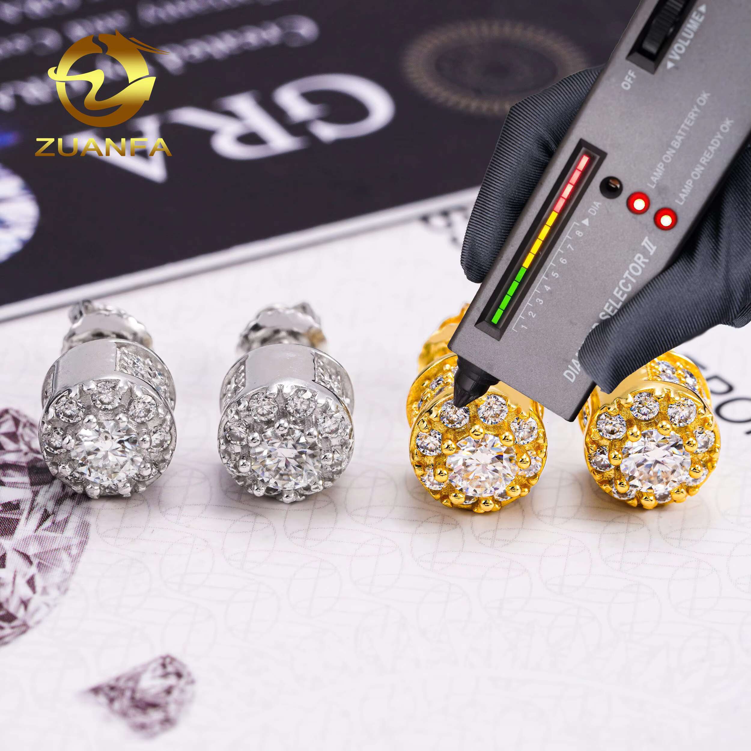 Wholesale Pass Diamond Tester Hot Selling Fine Jewelry Men Women Earring 925 Sterling Silver Hiphop VVS Moissanite Stud Earrings