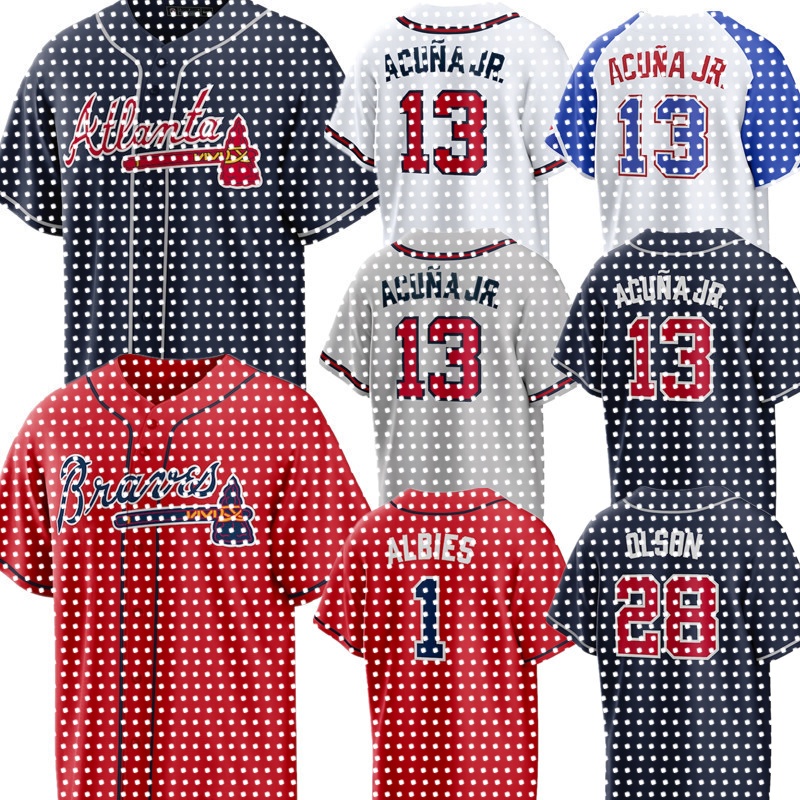Custom Braves Baseball Jersey 13 Ronald Acuna Jr. 28 Matt Olson 1 Ozzie Albies Austin Riley Marcell Ozuna Chris Sale Michael Harris II Travis d'Arnaud Spencer Strider