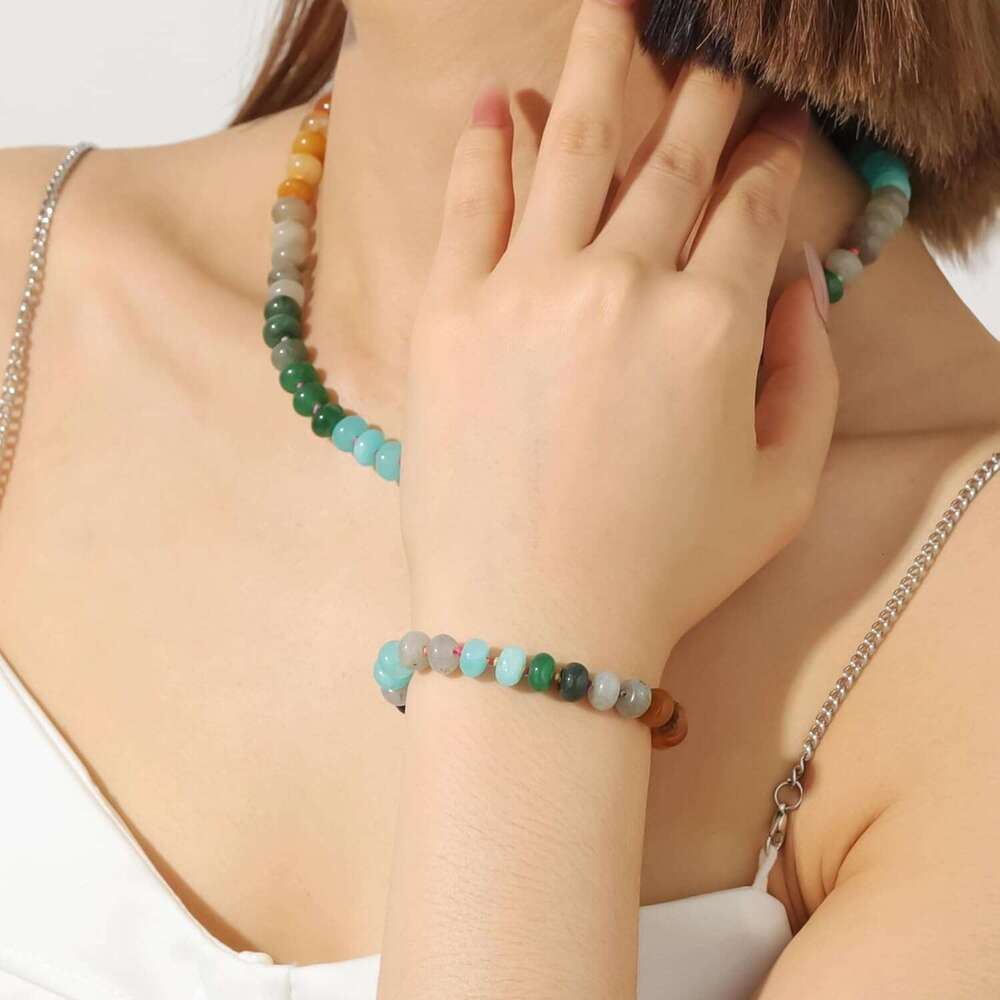 Beaded Gemstone for Women, Colorful Boho Bead Choker Natural Stone Freshwater Pearl Surfer Beach Necklace 14K Gold Plated Summer Handmade Jewelry Gift