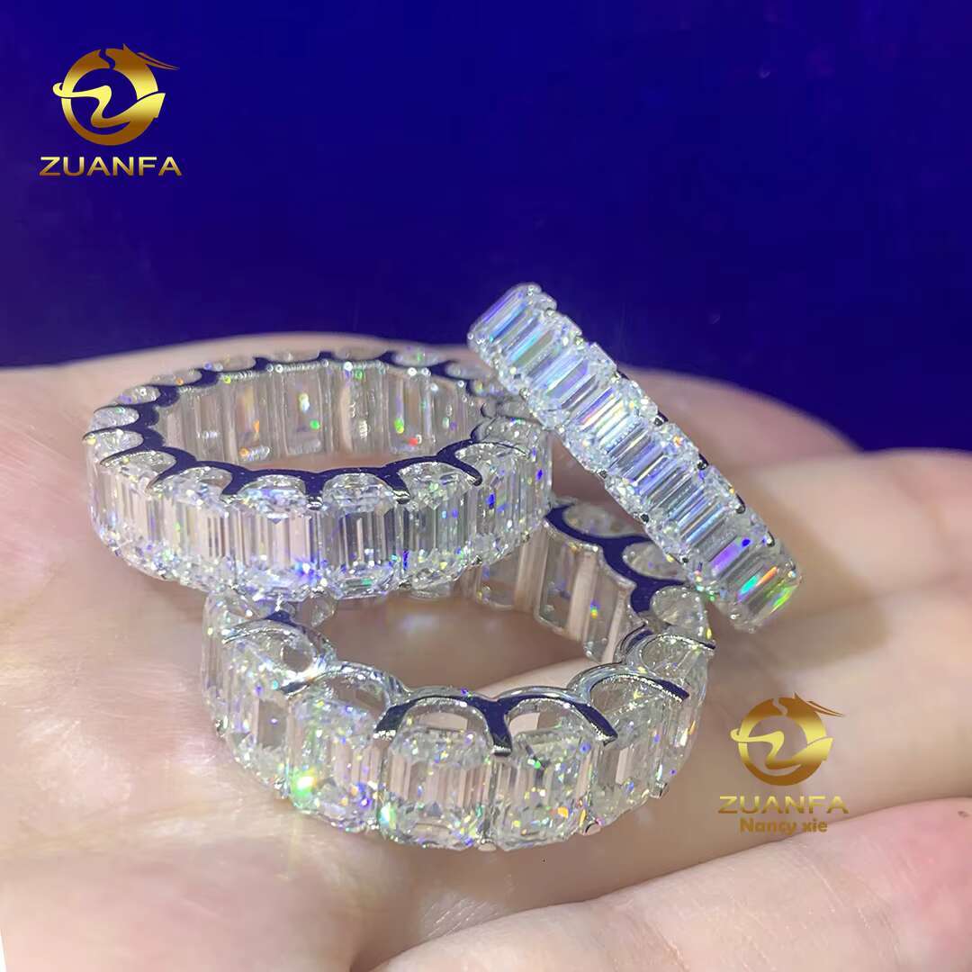 Wholesale 925 Silver Gold Plated Women EMERALD Cut Jewelry Eternity Moissanite Diamond Band Engagement Rings Moissanite