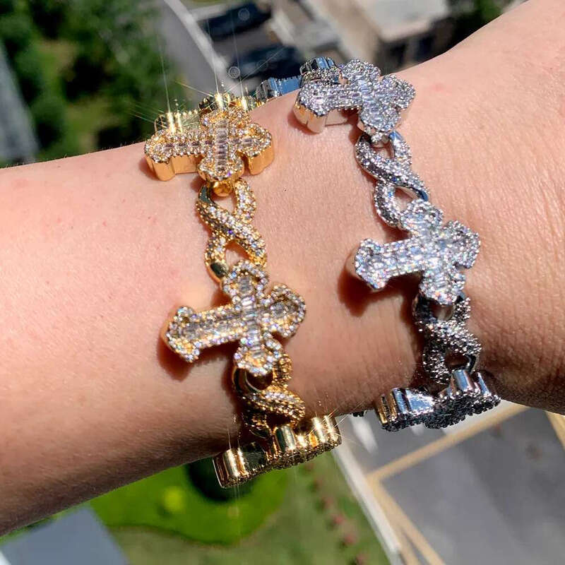 New Inifinity k Chain Bracelet Micro Pave Bg CZ Cross Prong Setting 5A Cubic Zirconia Hip Hop Fashion Jewelry Women Men