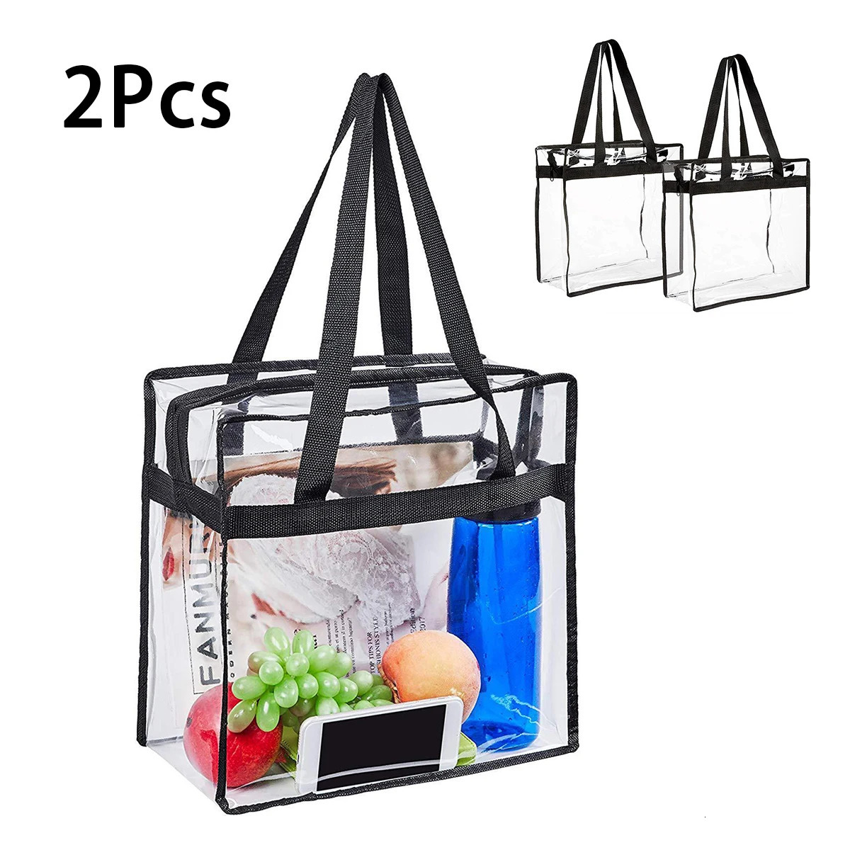 2Pcs Transparent Large Capacity Clear Tote Bags with Zipper Flexible Multipurpose PVC for Swim Storage Shopping Waterproof 250320