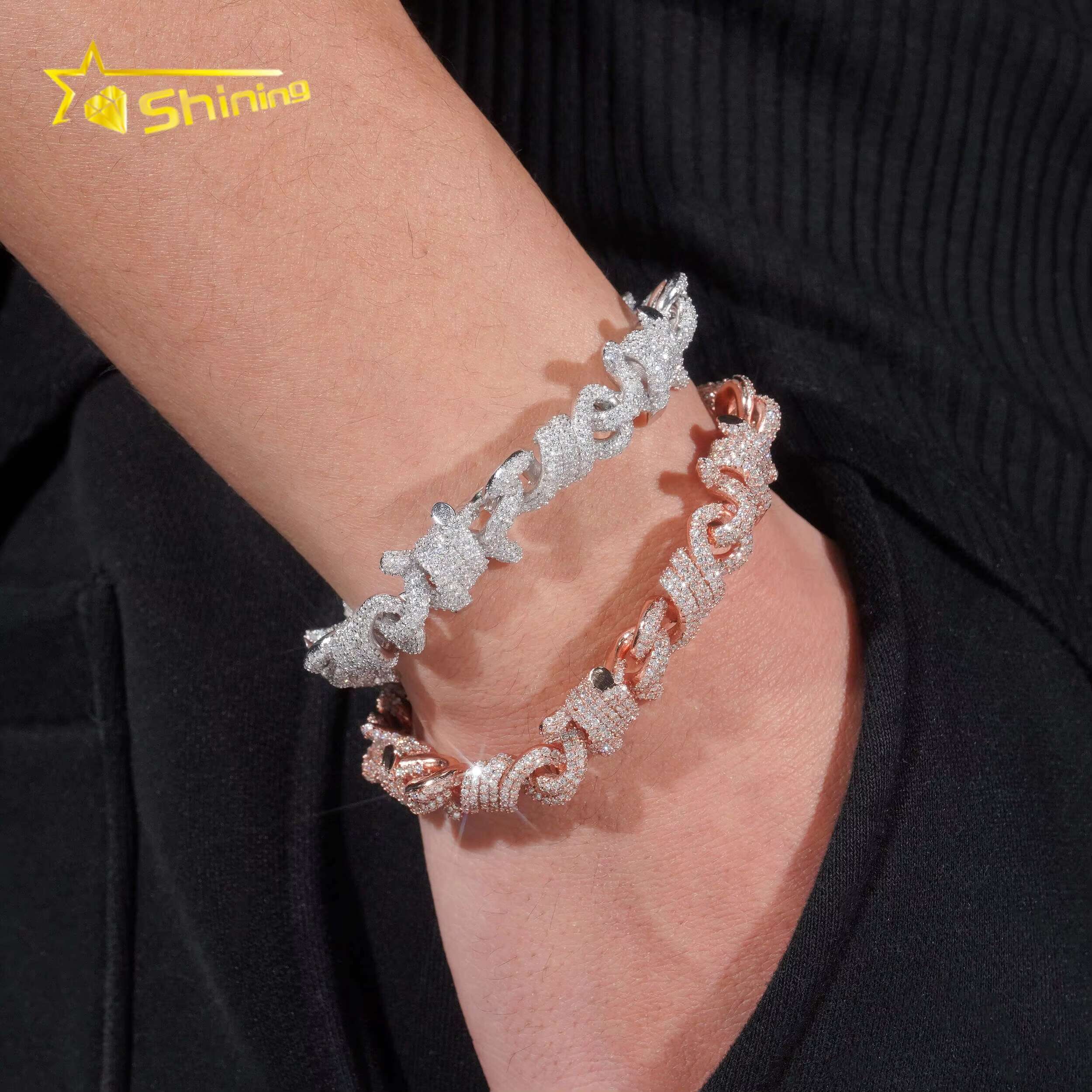 Iced Out Jewelry Hip Hop Rose Gold 15mm Twist 925 Silver Infinity Thorn Moissanite Bracelet