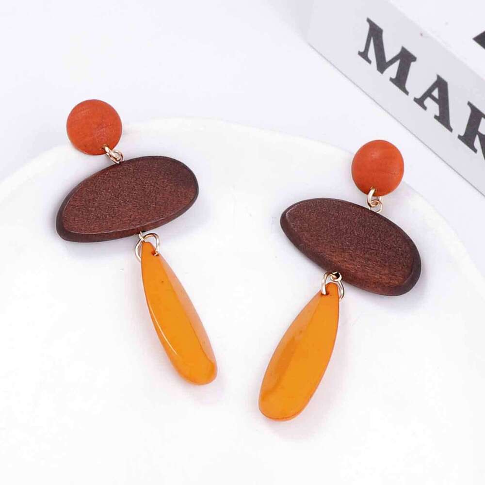 Western Vintage Minimalist Wooden Geometric Earrings Unique Long Drop Dangle Women Artistic Casual Accessories
