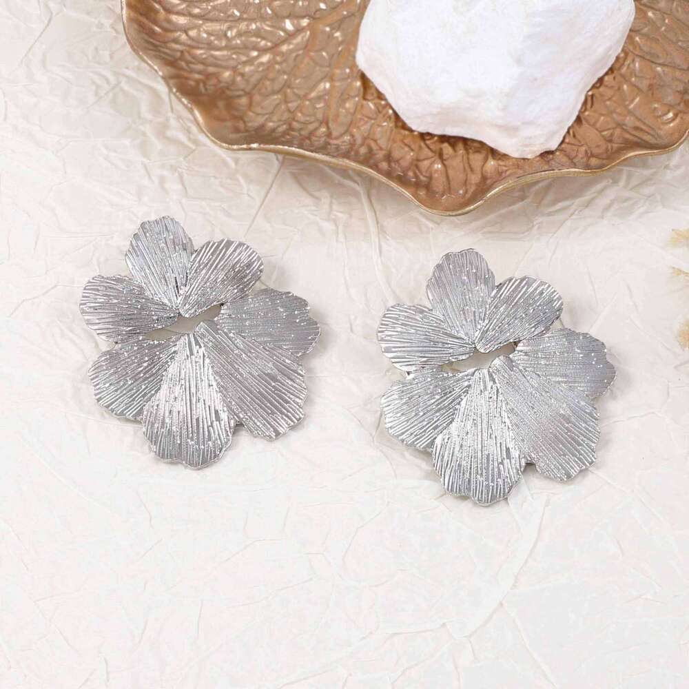 Unique Textured Flower Dangle EarringsArtistic Bold Yet Versatile Women Statement Earrings