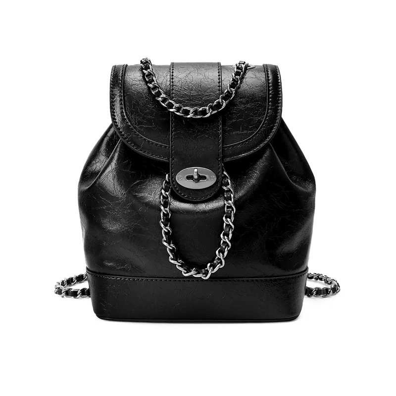 Popular South Korean niche real cowhide high-grade chain light small fragrance backpack