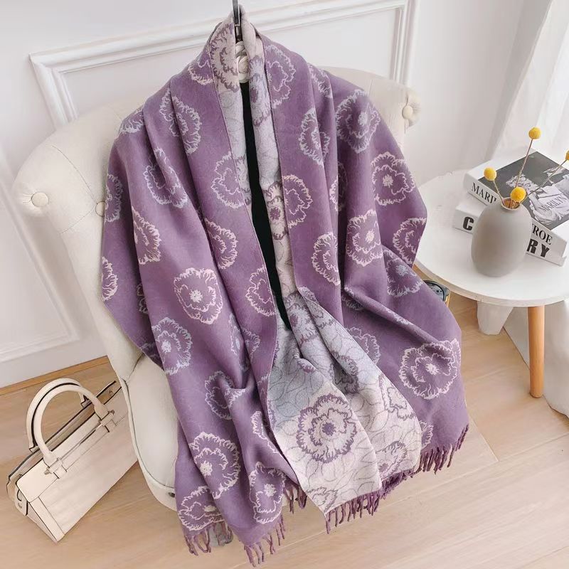 T389 solid color soft waxy cashmere scarf female autumn and winter plus velvet thickened Korean style all-match couple student warm neck scarf