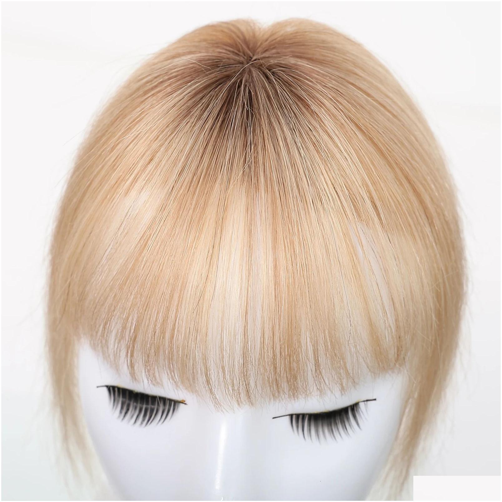 Synthetic Wigs Human Hair Topper With Bangs For Women 3D Wispy Air 100 Remy Loss Natural Appearance 10 Inches 250327 Drop Delivery Pro Ot1Uf