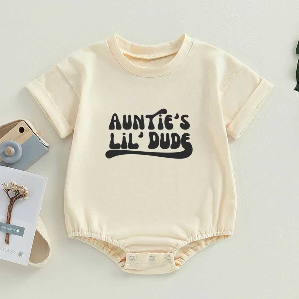 Aunties Little Bestie Bubble Romper Newborn Baby Girl Boy Clothes Summer Short Sleeves Crewneck Cute Tight Top Z250331