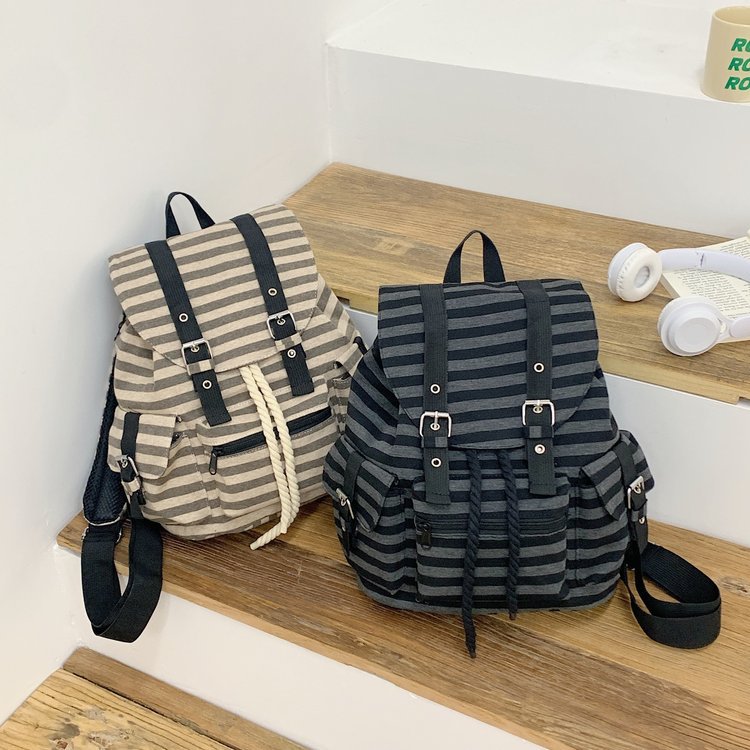 Free shipping hot new Korean niche style retro striped backpack large capacity leisure backpack
