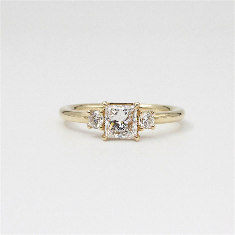 Jewelry 0.8 Carat Square Princess With Round Lad Diamond 100% Real Gold Womens Wedding Ring 14K Yellow Gold Fashion Design Engagement Ring For Women