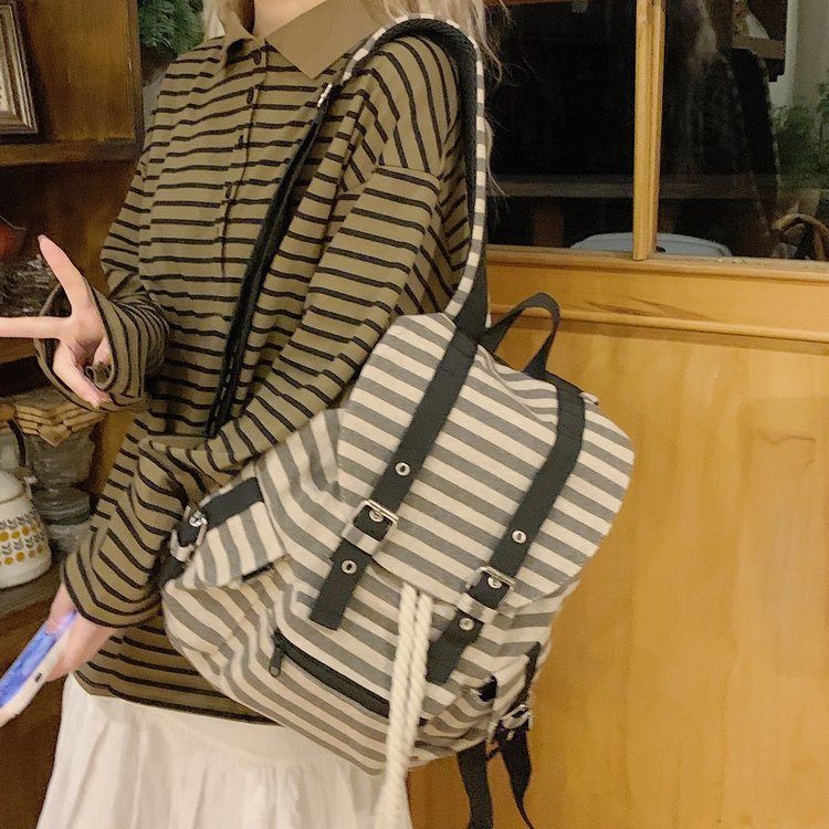 Free shipping hot new Korean niche style retro striped backpack large capacity leisure backpack