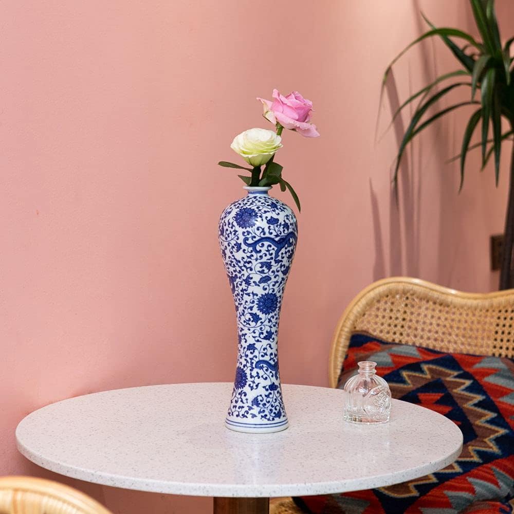 13" China Ceramic Vase Blue and White Porcelain Chinese Handmade Decorative Flower Vase for Living Room Home Decor Office Table Centerpiece