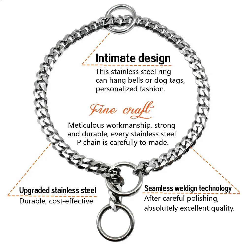 Dog Chain Collar Stainless Steel Dogs Slip Collars Metal Pet P Choke Chrome Plated Chian For Medium Large Dogs Training Pitbull 240722 LL