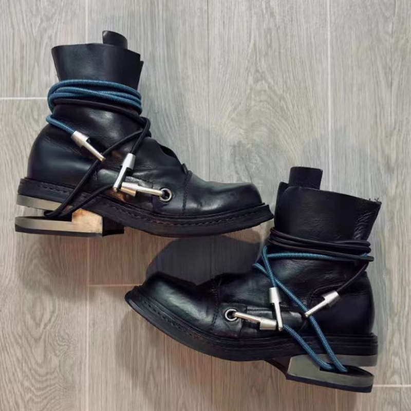 Steampunk Men's Boots Chunky Platform Lace Up Ankle Boots Gothic Shoes Big Black Retro Military Boots P25D50