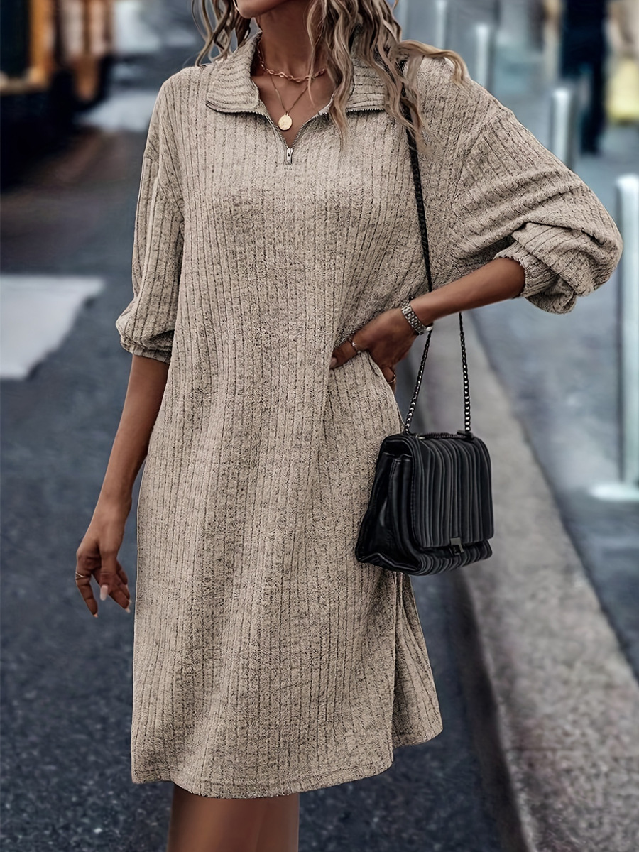 L22220 Top quality women's clothing 2025 spring new European and American knitted dress lapel loose waist long sleeves
