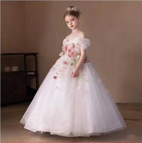 Girl's Dresses Girl Flower Girl Wedding dress Girl Light luxury high set rose Birthday Evening dress white host piano Princess dress Q250331