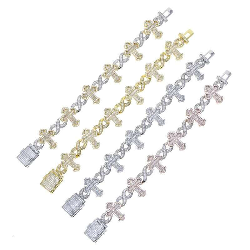 New Inifinity k Chain Bracelet Micro Pave Bg CZ Cross Prong Setting 5A Cubic Zirconia Hip Hop Fashion Jewelry Women Men