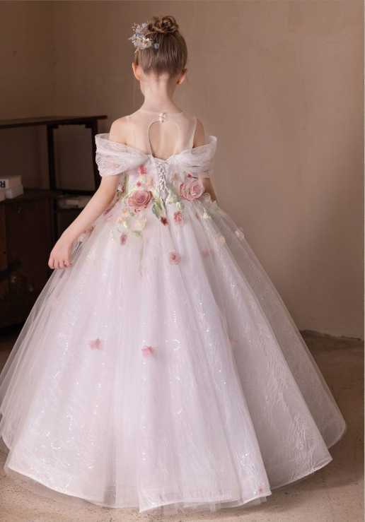 Girl's Dresses Girl Flower Girl Wedding dress Girl Light luxury high set rose Birthday Evening dress white host piano Princess dress Q250331