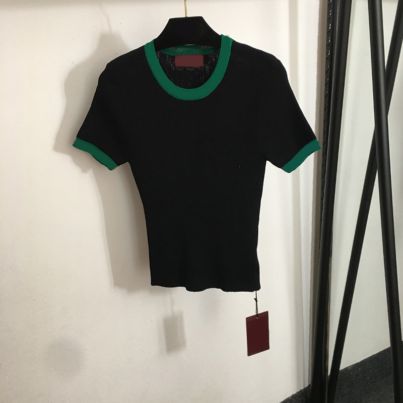 Contrast Color Slim Tops For Women Breathable Knitted Pullover Casual Elastic Tees