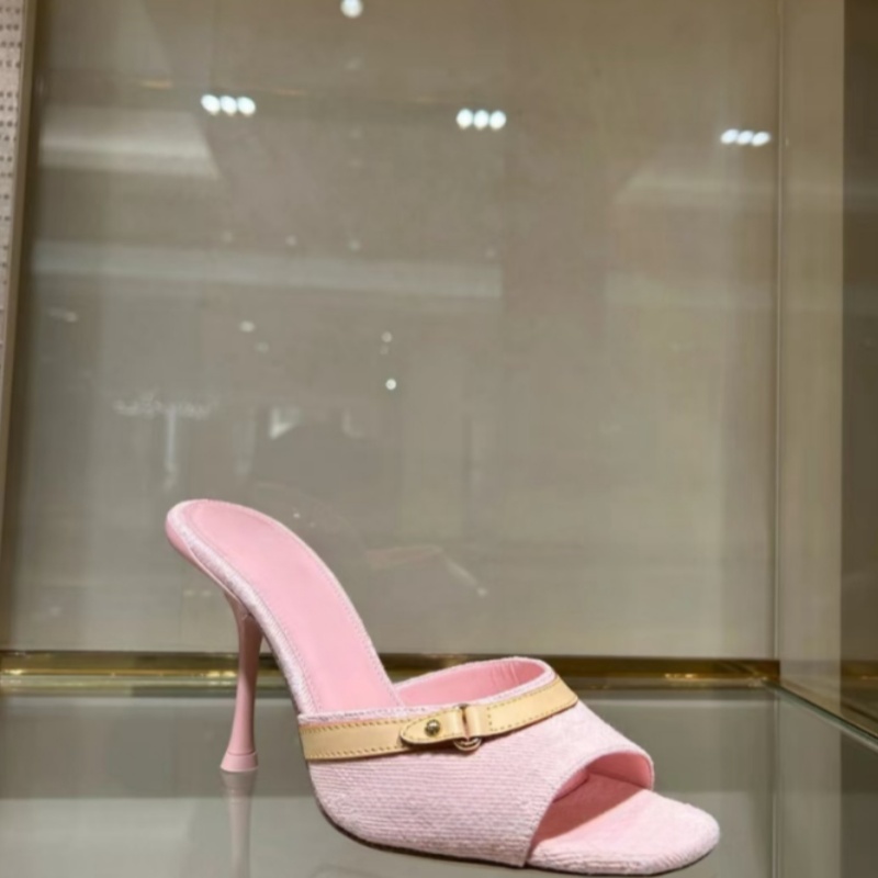 designer sandals Women Slides Slippers High Heels Classic Embroidered denim Neo Revival Mules Mid Heels Sliders Leather Sandals Square head open toe Stiletto Heels