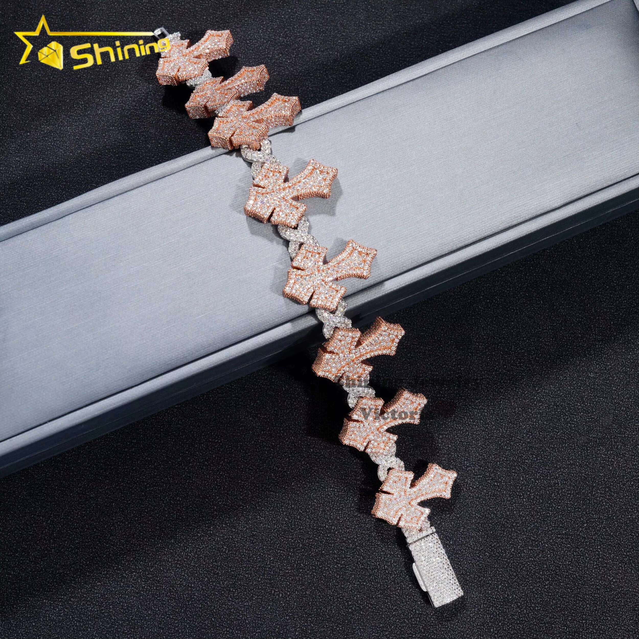 Solid Silver Infinity Cross Design S925 White Gold Mix Rose Gold Plated Hip Hop Jewelry Side Iced Moissanite Cuban Bracelet Men