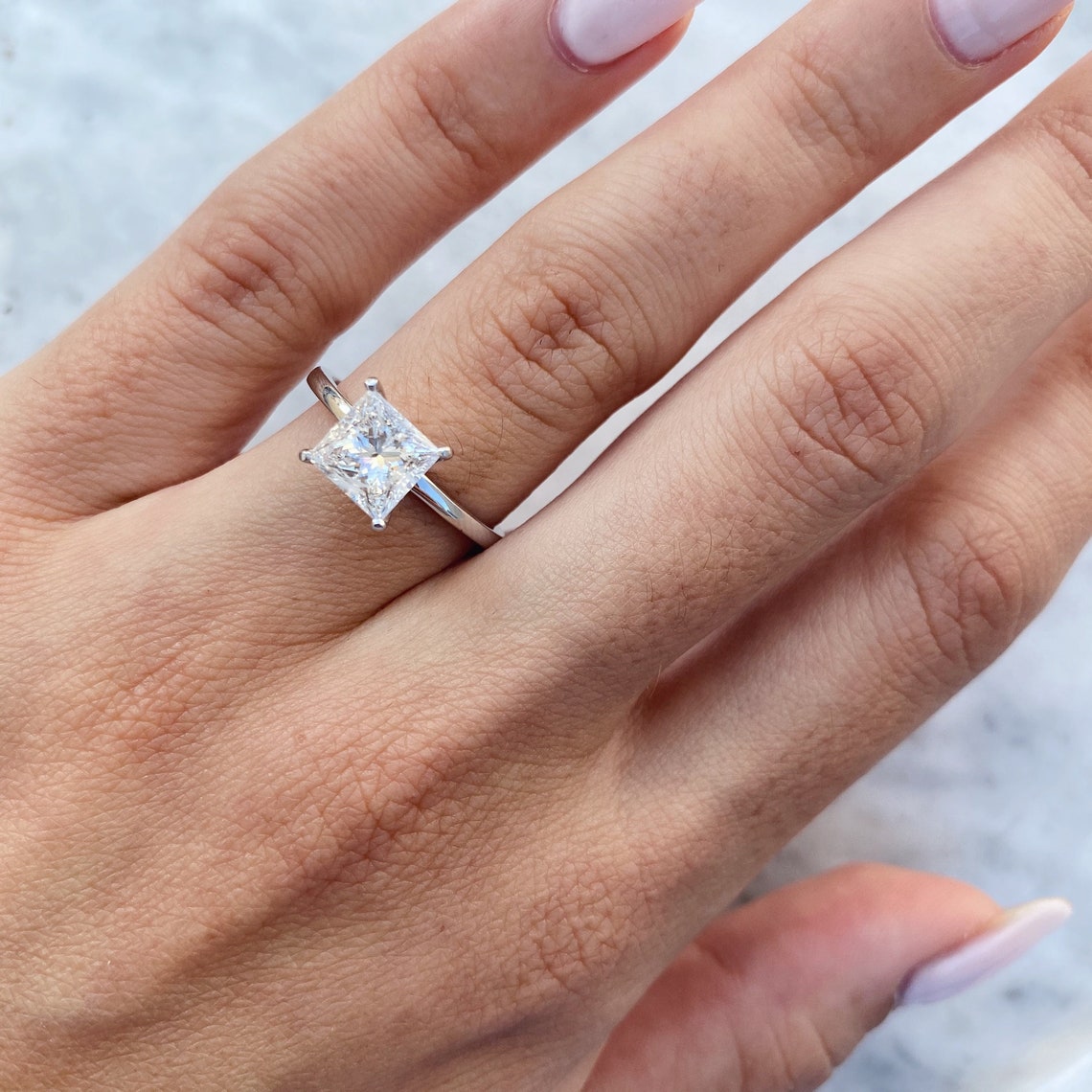 Jewelry 18K White Gold Solitaire Engagement Ring 1.5 Carat Square Princess Lab Grown Diamond Wedding Simple Desigen Ring For Women
