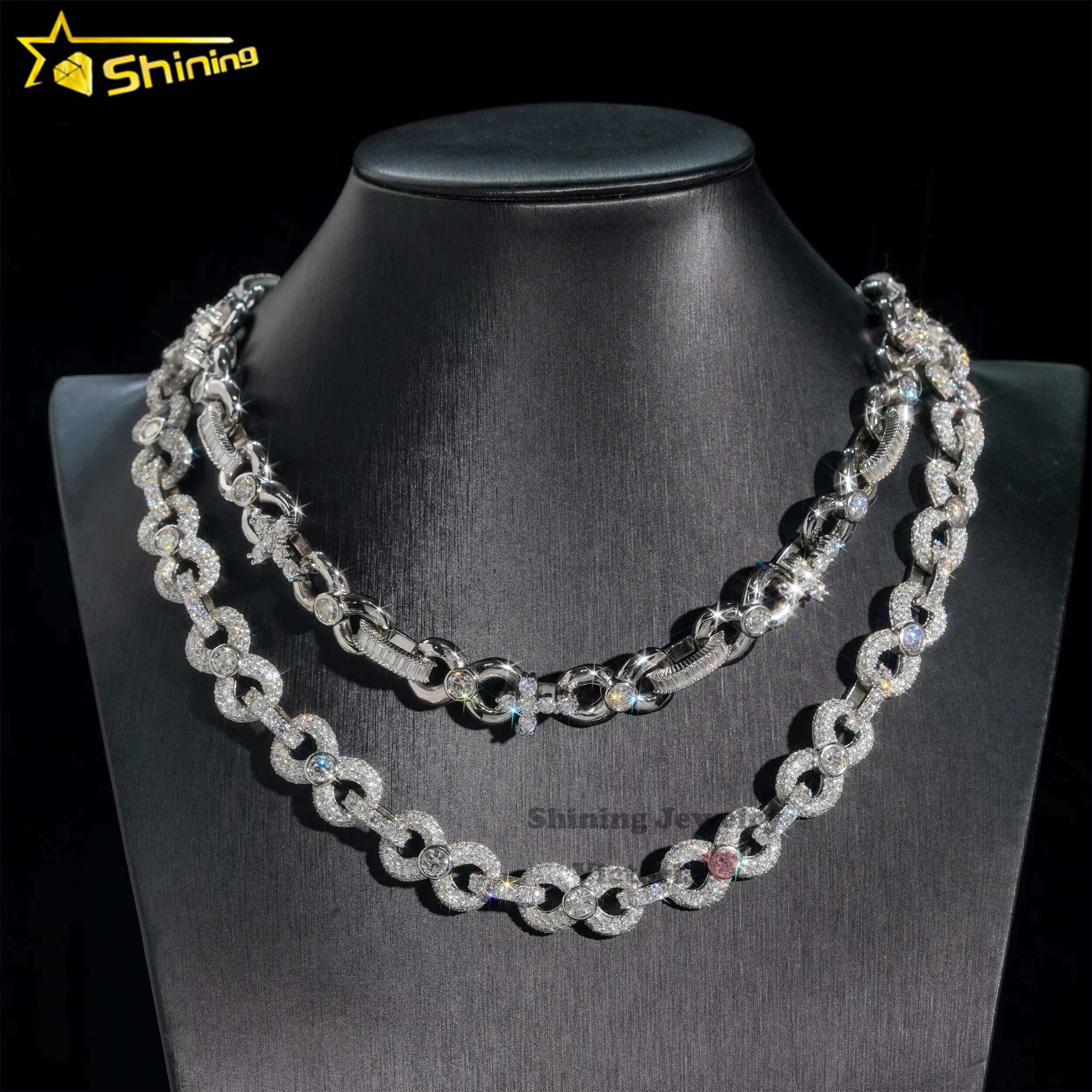 New Design 13mm Moissanite Necklace Sterling Silver 925 Vvs Moissanite Iced Out Diamond Bracelet Infinity Cuban Link Chain