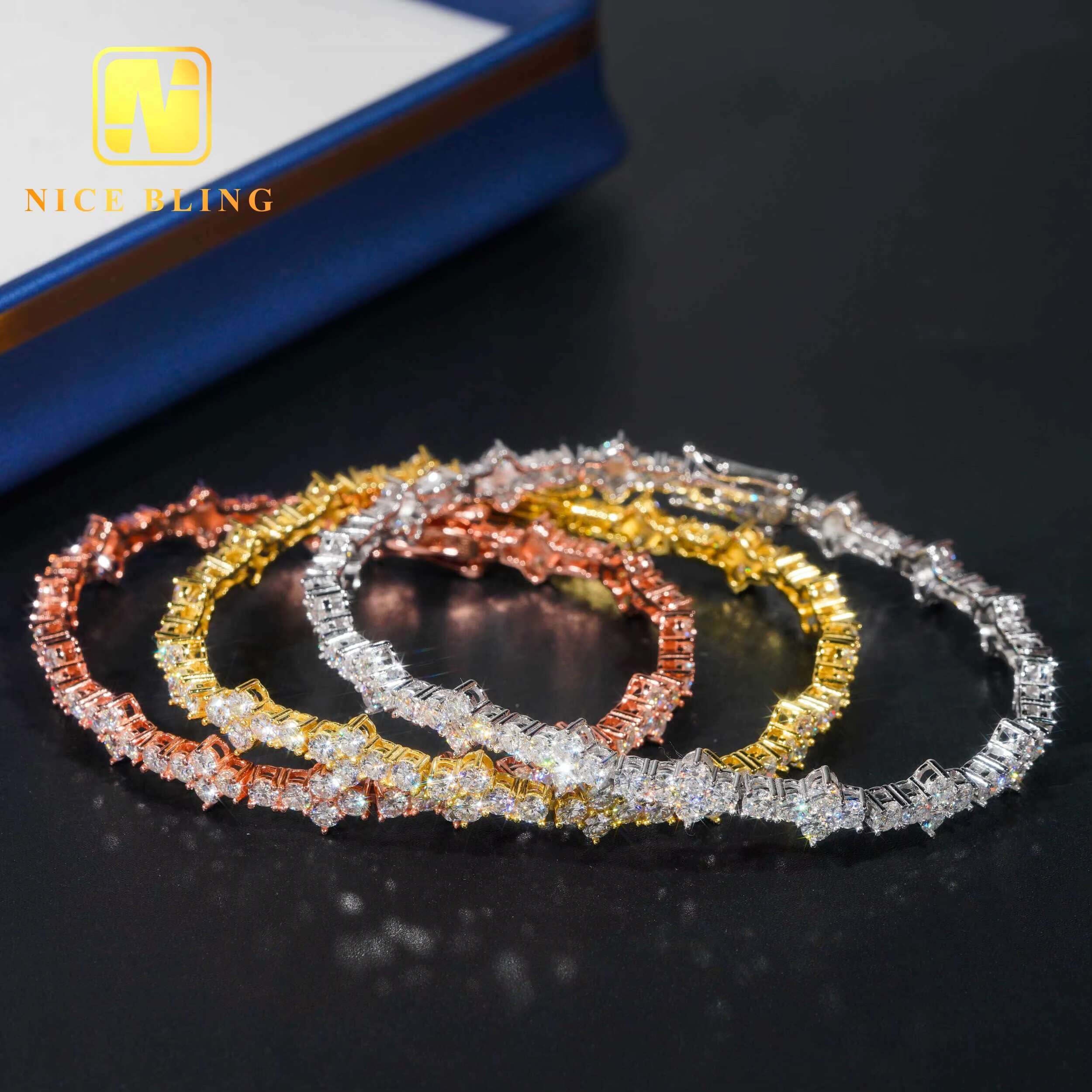 New Arrival Moissanite Tennis Chain Necklace 4MM Cross Tennis Necklace Hiphop Fashion Diamond Chains 925 Sterling Silver