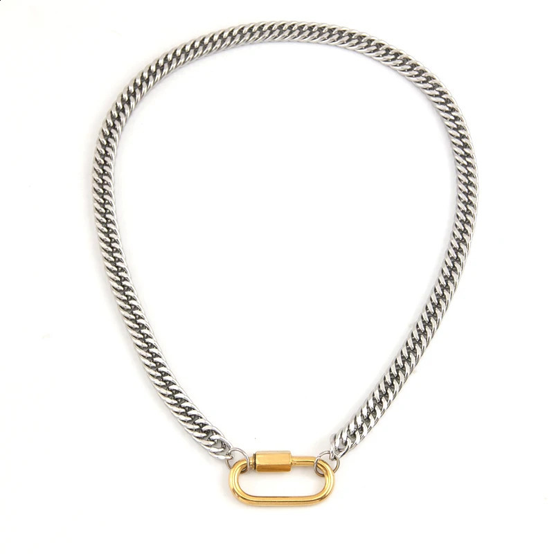 Womens statement Stainless steel buckle necklace short and thick necklace heavy necklace gold jewelry necklace 250328