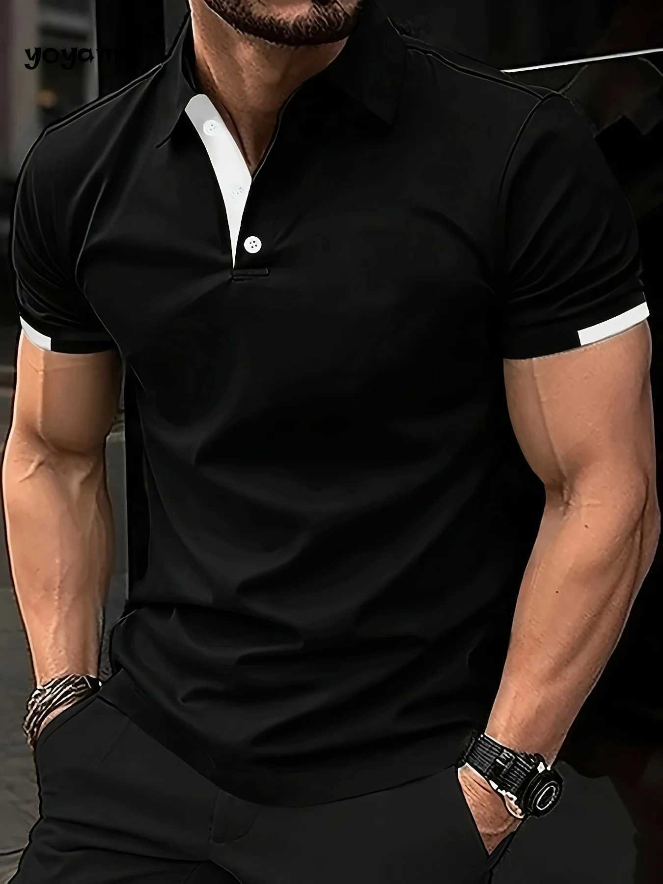 Mens polo shirt simple solid color short sleeved polo shirt breathable lapel top summer mens business casual clothingXJ250331