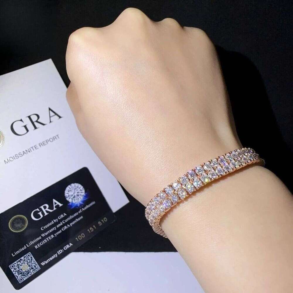 New design two rows real gold plated bracelet sterg sier vvs moissanite hip hop jewelry lab dia tennis chai